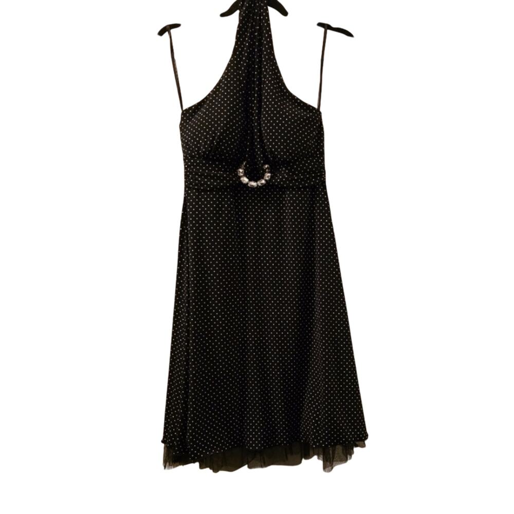 Vtg Y2K  My Michelle Polka Dot Halter Tulle Hem Lining Black White Rockabilly M